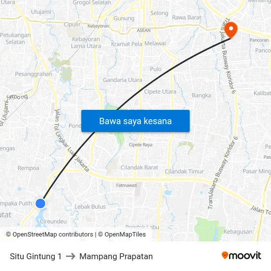 Situ Gintung 1 to Mampang Prapatan map
