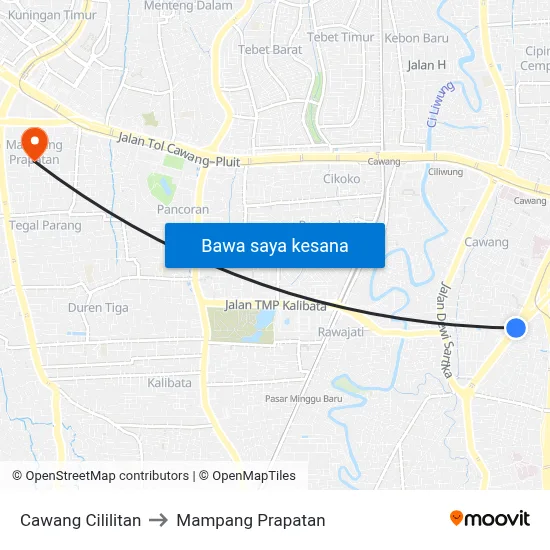 Cawang Cililitan to Mampang Prapatan map