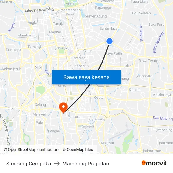 Simpang Cempaka to Mampang Prapatan map