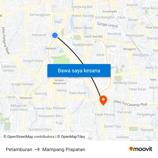 Petamburan to Mampang Prapatan map