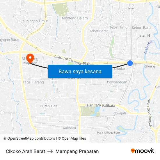 Cikoko Arah Barat to Mampang Prapatan map