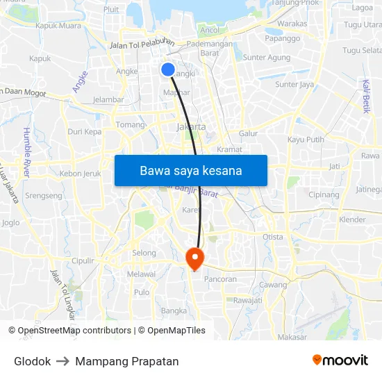 Glodok to Mampang Prapatan map
