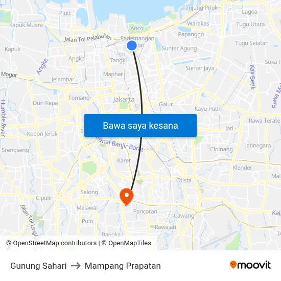 Gunung Sahari to Mampang Prapatan map