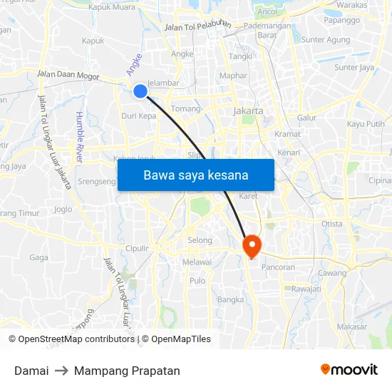 Damai to Mampang Prapatan map