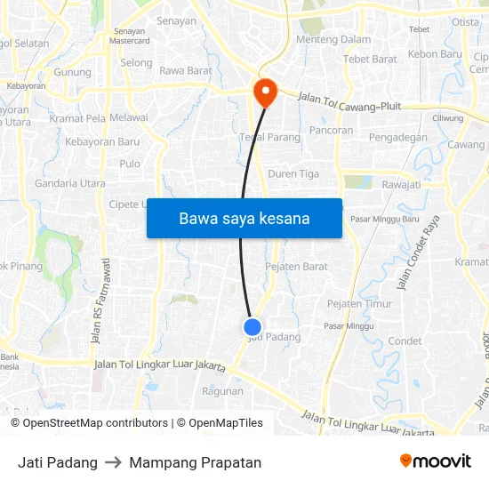 Jati Padang to Mampang Prapatan map