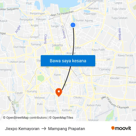 Jiexpo Kemayoran to Mampang Prapatan map