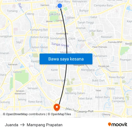 Juanda to Mampang Prapatan map