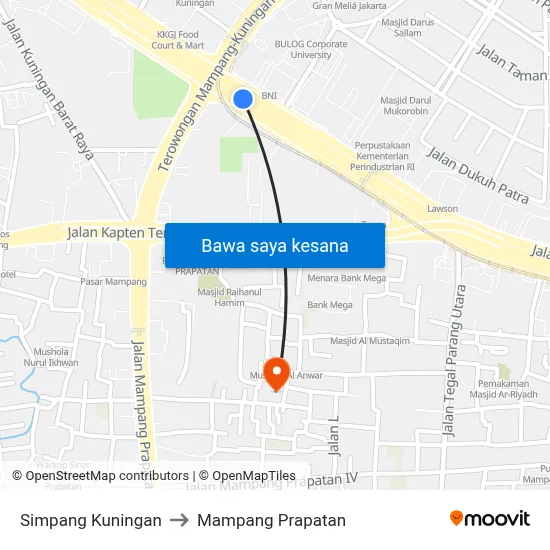 Simpang Kuningan to Mampang Prapatan map