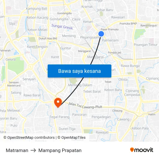 Matraman to Mampang Prapatan map