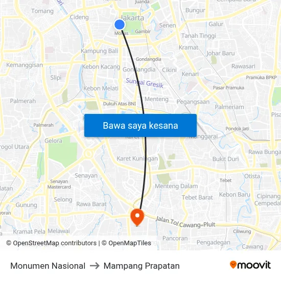 Monumen Nasional to Mampang Prapatan map