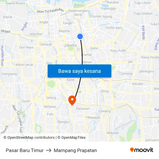 Pasar Baru Timur to Mampang Prapatan map