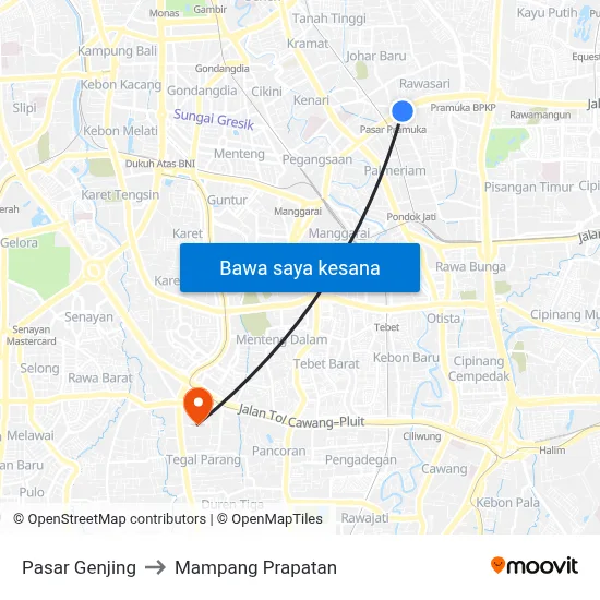 Pasar Genjing to Mampang Prapatan map