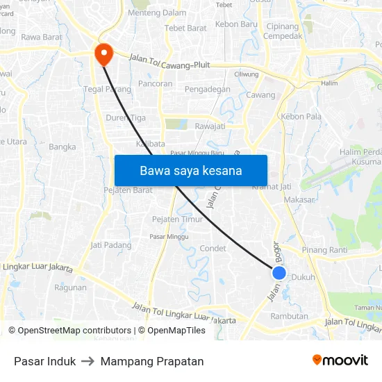 Pasar Induk to Mampang Prapatan map