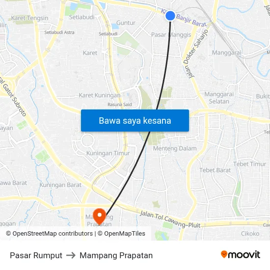 Pasar Rumput to Mampang Prapatan map