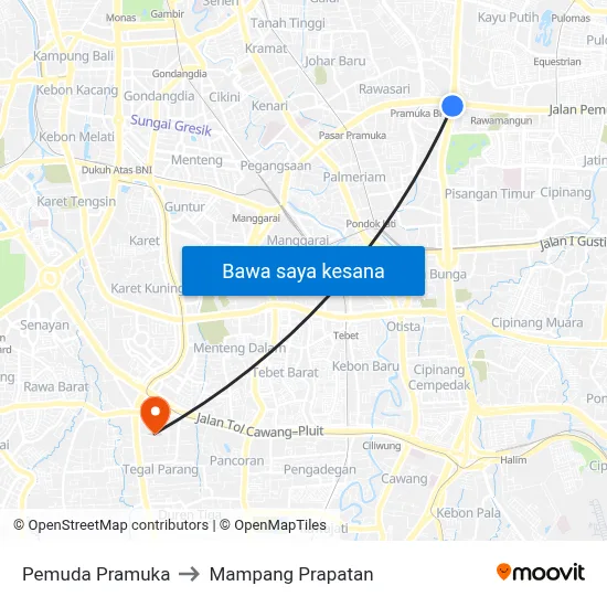 Pemuda Pramuka to Mampang Prapatan map