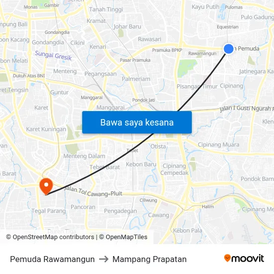 Pemuda Rawamangun to Mampang Prapatan map
