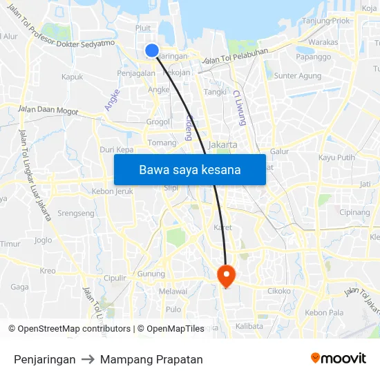 Penjaringan to Mampang Prapatan map