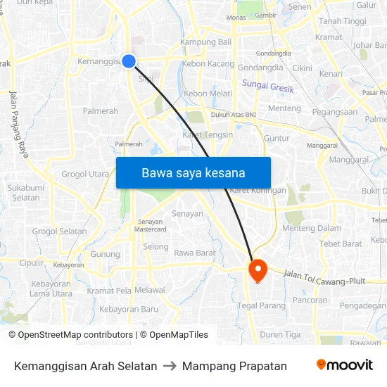 Kemanggisan Arah Selatan to Mampang Prapatan map