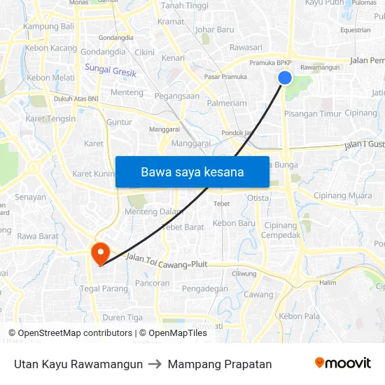 Utan Kayu Rawamangun to Mampang Prapatan map