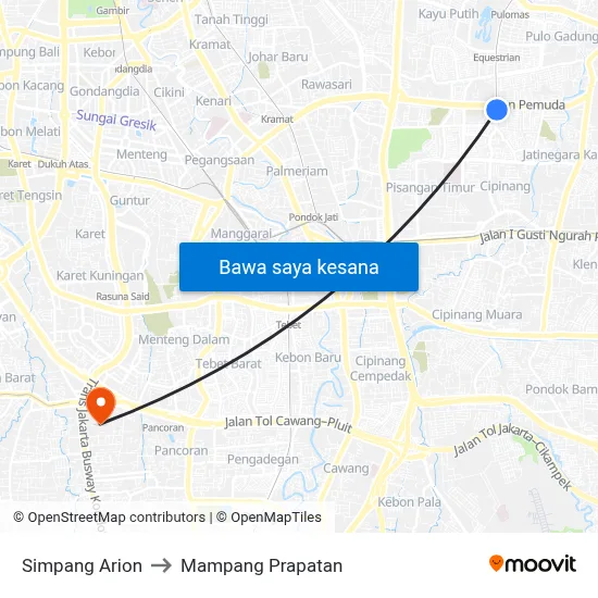 Simpang Arion to Mampang Prapatan map