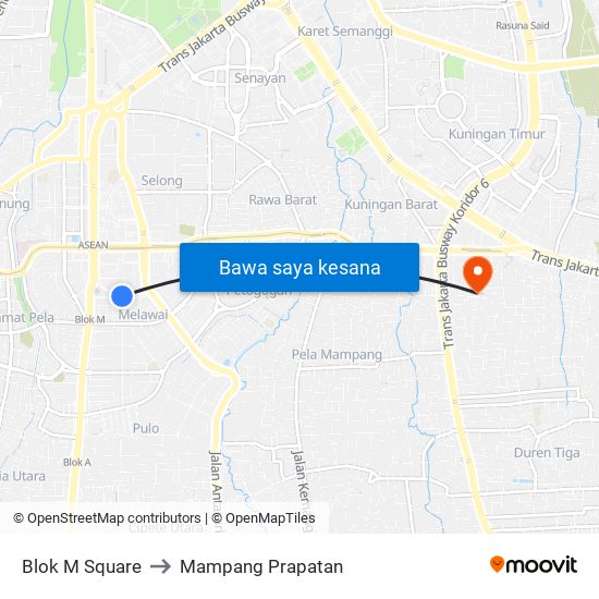 Blok M Square to Mampang Prapatan map