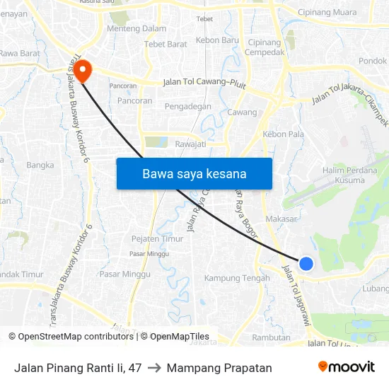 Jalan Pinang Ranti Ii, 47 to Mampang Prapatan map