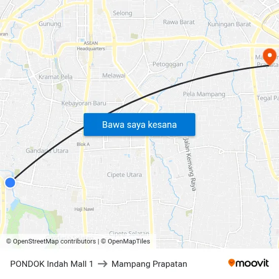 PONDOK Indah Mall 1 to Mampang Prapatan map