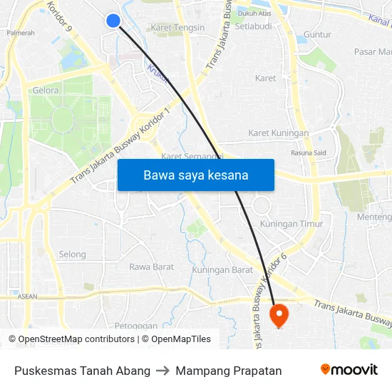 Puskesmas Tanah Abang to Mampang Prapatan map