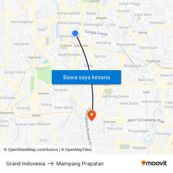 Grand Indonesia to Mampang Prapatan map