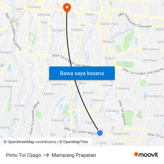 Pintu Tol Cijago to Mampang Prapatan map
