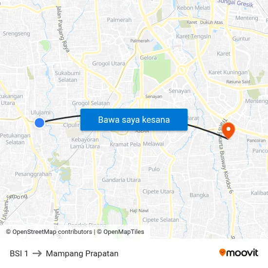BSI 1 to Mampang Prapatan map