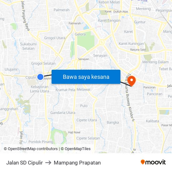 Jalan SD Cipulir to Mampang Prapatan map