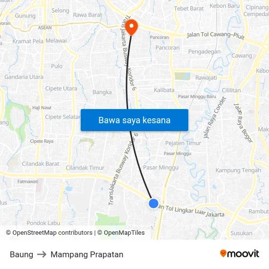 Baung to Mampang Prapatan map