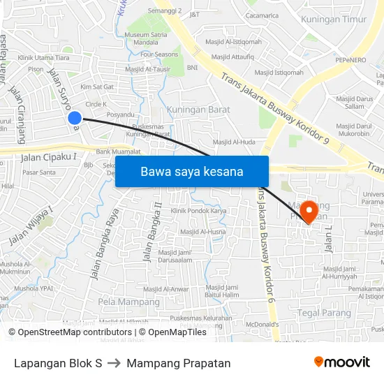 Lapangan Blok S to Mampang Prapatan map
