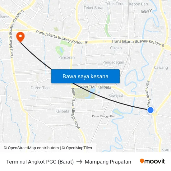 Terminal Angkot PGC (Barat) to Mampang Prapatan map