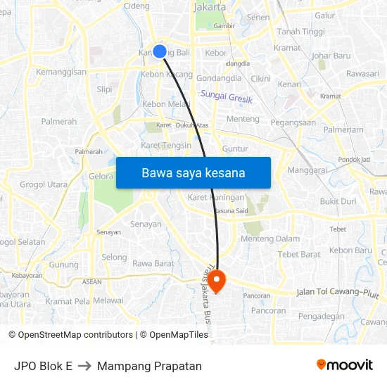 JPO Blok E to Mampang Prapatan map
