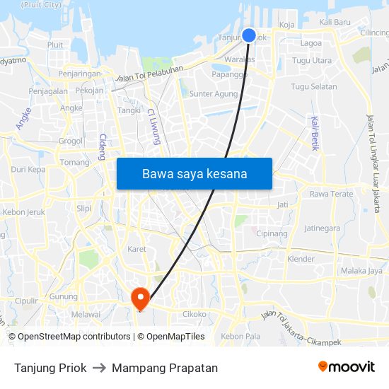 Tanjung Priok to Mampang Prapatan map