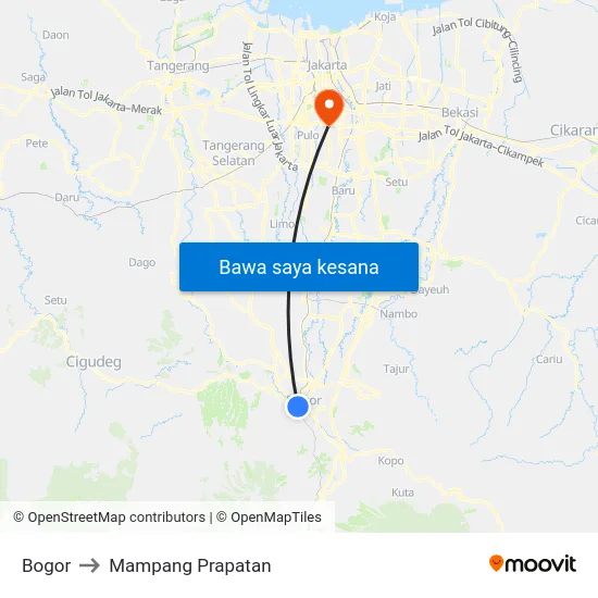 Bogor to Mampang Prapatan map