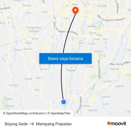 Bojong Gede to Mampang Prapatan map