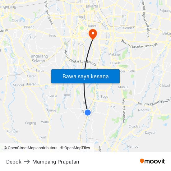 Depok to Mampang Prapatan map