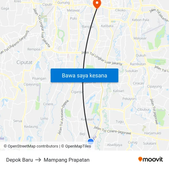 Depok Baru to Mampang Prapatan map