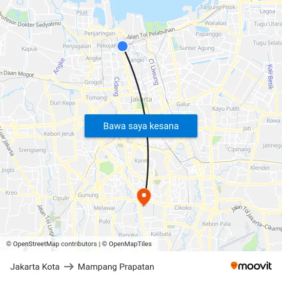 Jakarta Kota to Mampang Prapatan map