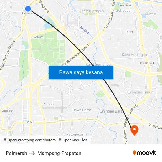 Palmerah to Mampang Prapatan map