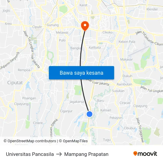 Universitas Pancasila to Mampang Prapatan map