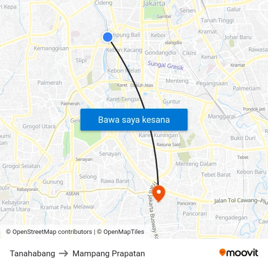 Tanahabang to Mampang Prapatan map