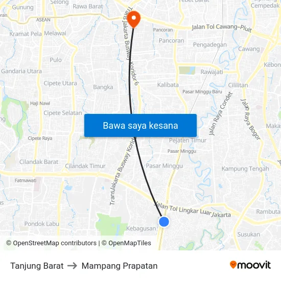 Tanjung Barat to Mampang Prapatan map