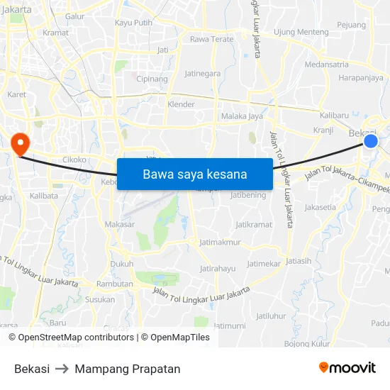 Bekasi to Mampang Prapatan map