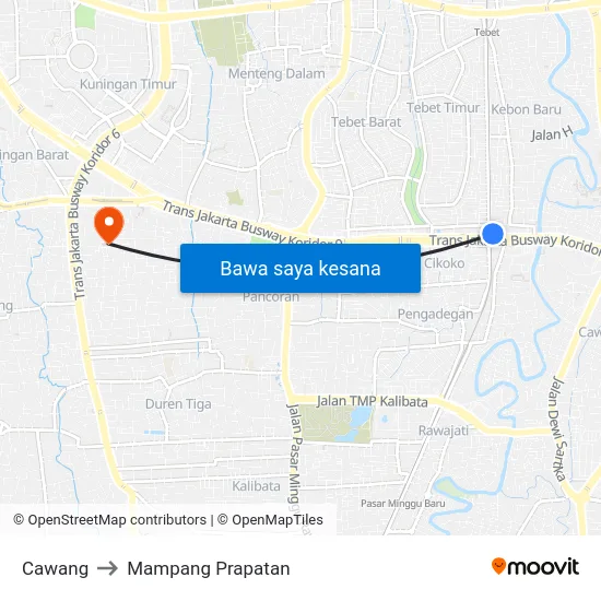Cawang to Mampang Prapatan map