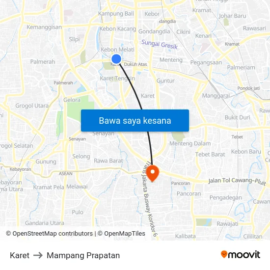 Karet to Mampang Prapatan map