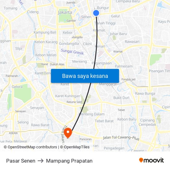 Pasar Senen to Mampang Prapatan map